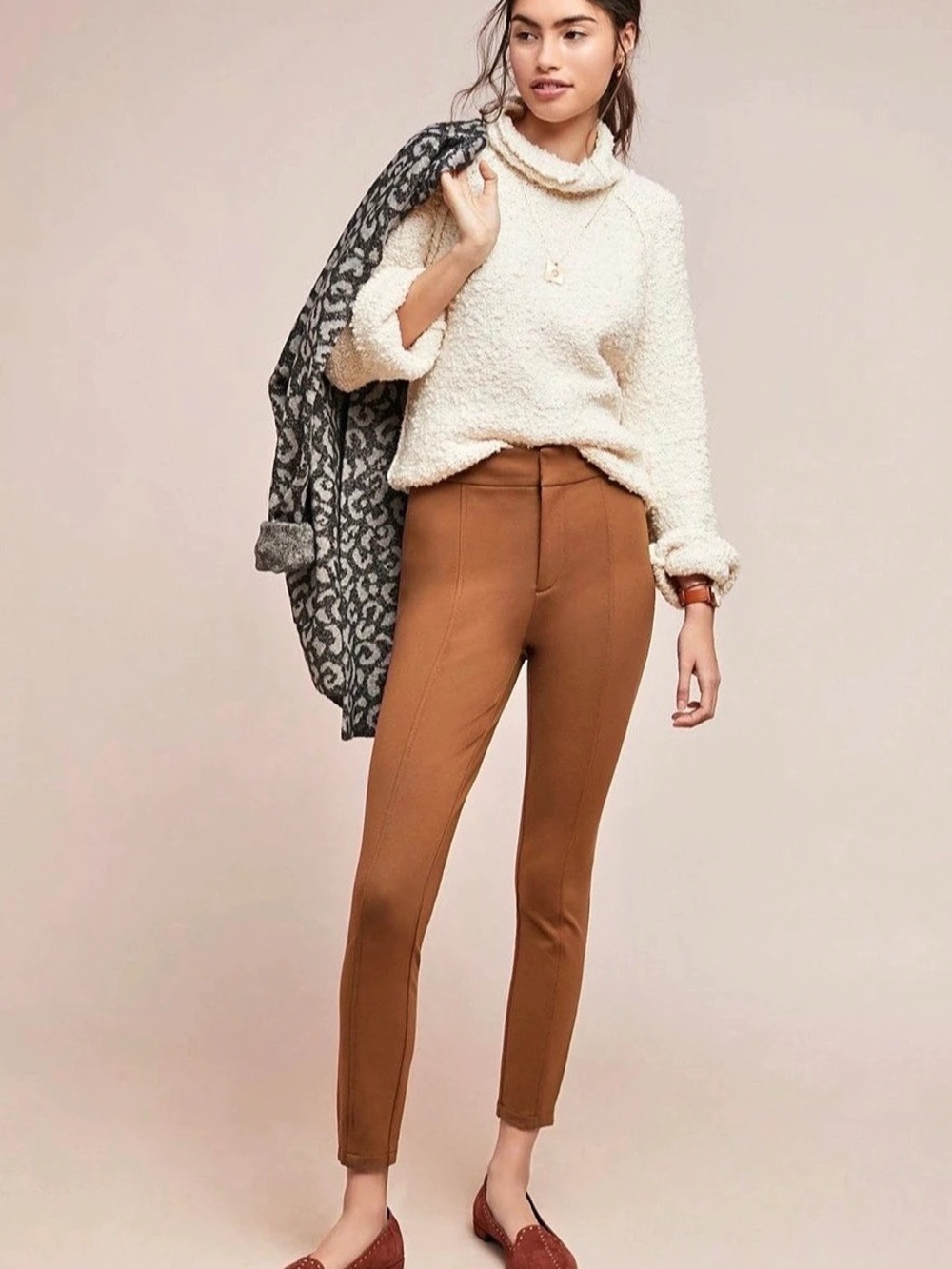 NWT Anthropologie The Essential Slim Knit Trousers | Size 12 | Rich Brown